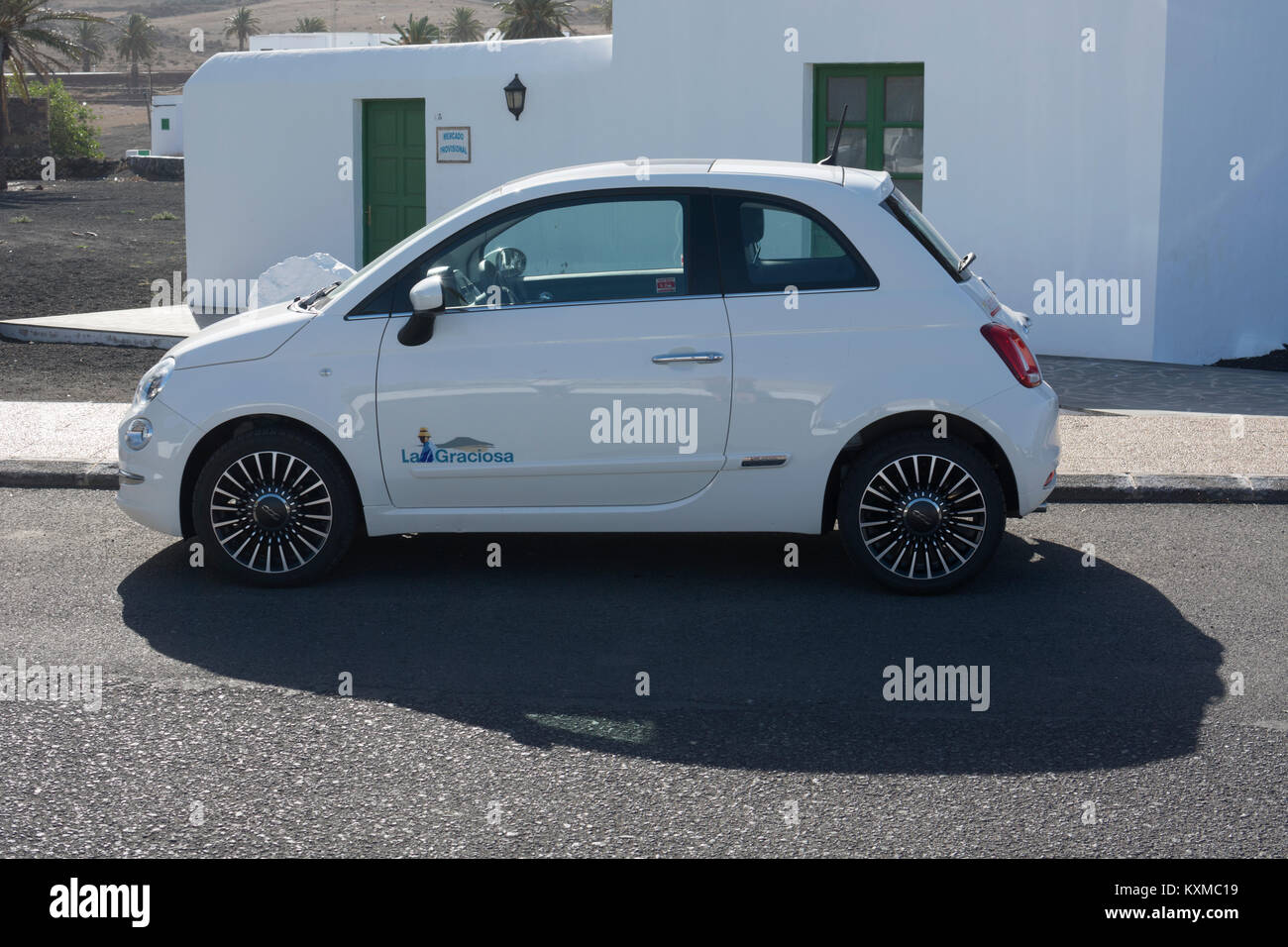 Fiat 500 hire car, Lanzarote, Canary Islands, Spain.. Stock Photo
