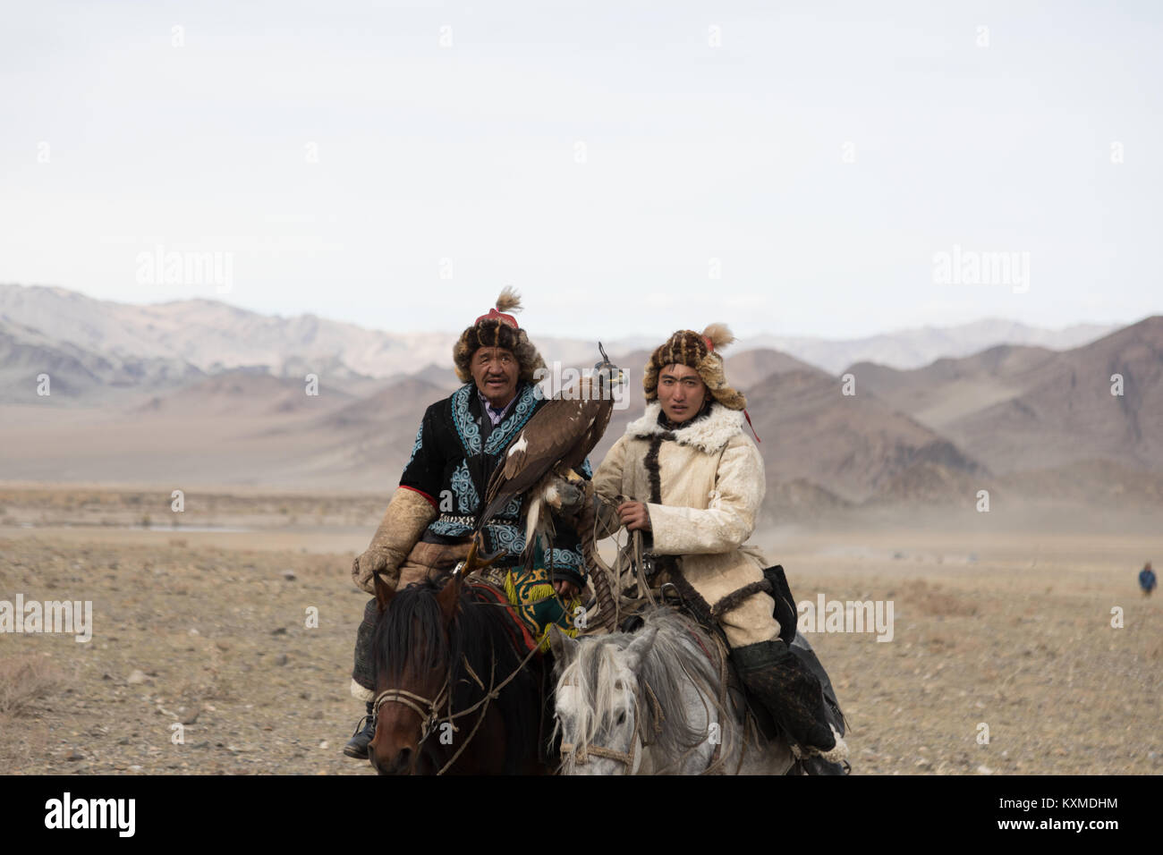 Golden eagle hunter Kazakh eagle festival Bayan Ölgii Ulgii Stock Photo ...