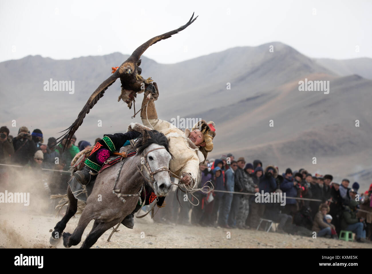 Golden eagle hunter Kazakh eagle festival Bayan Ölgii Ulgii Stock Photo