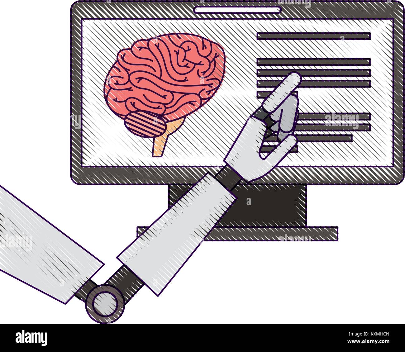 monitor computer with brain and robot hand Stock Vector Image & Art Alamy