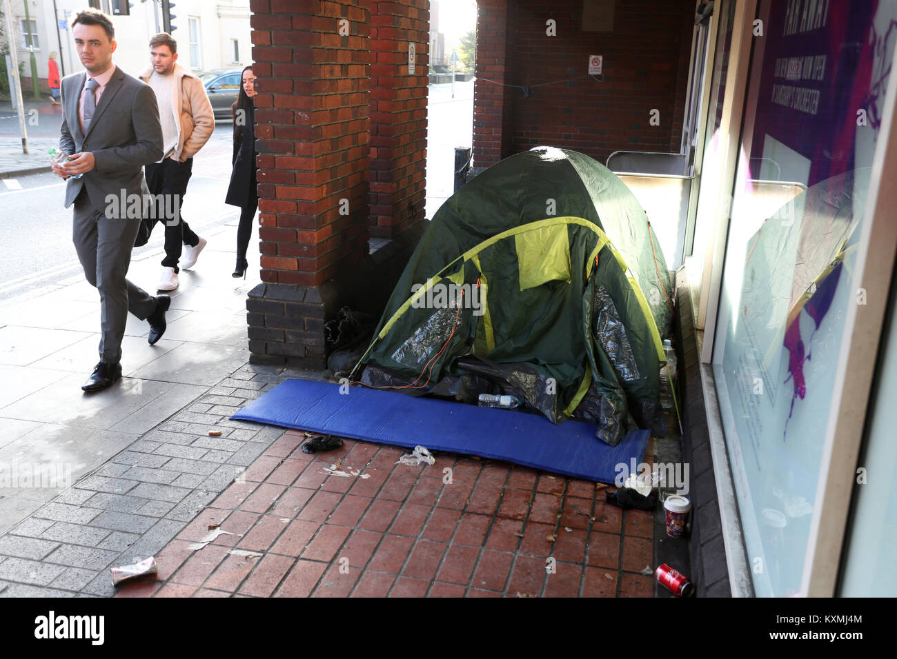 A homeless persons tent pictured outside a closed Argos shop in