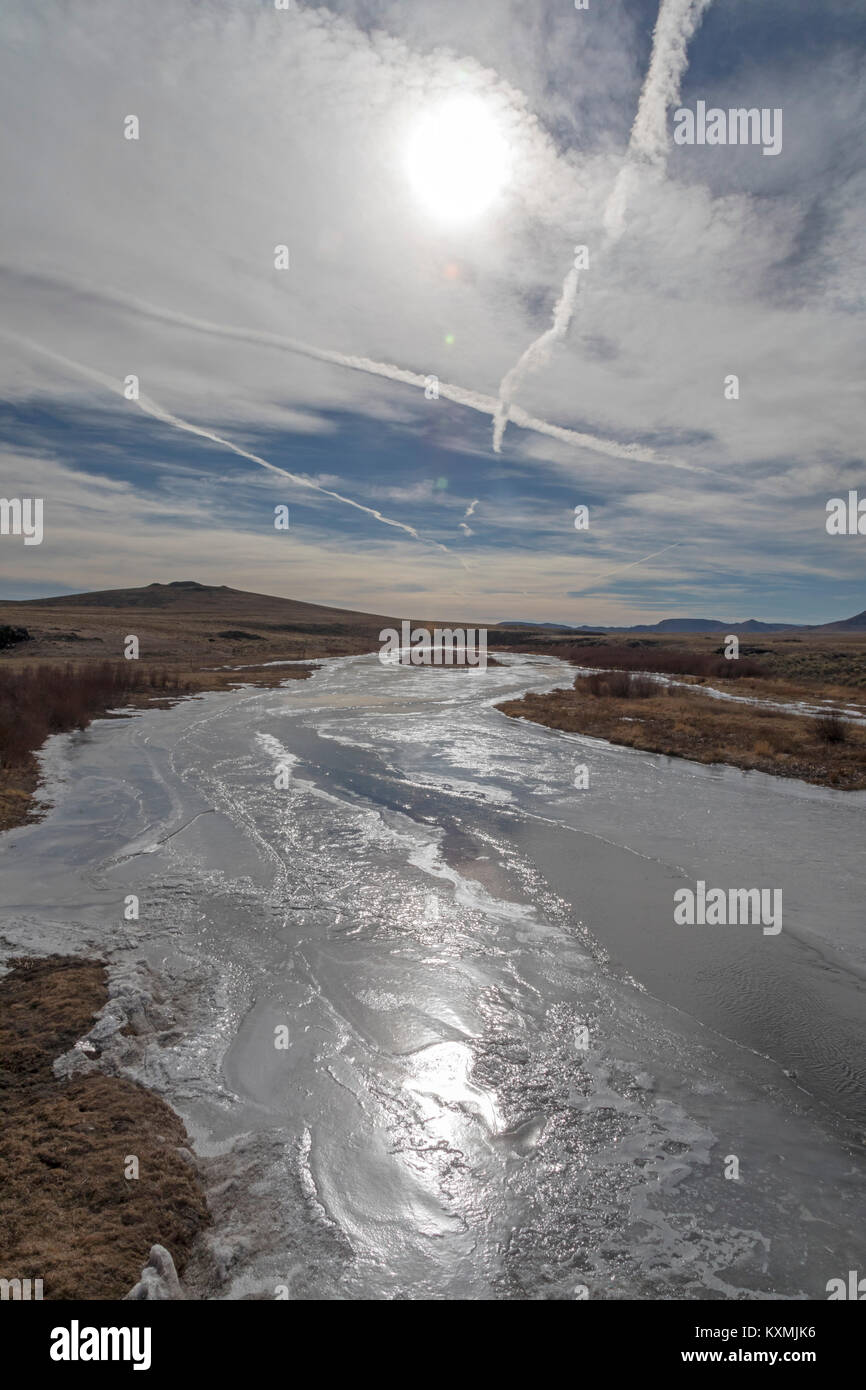 Manassa, Colorado - The frozen Rio Grande in southern Colorado's San Luis Valley. Stock Photo