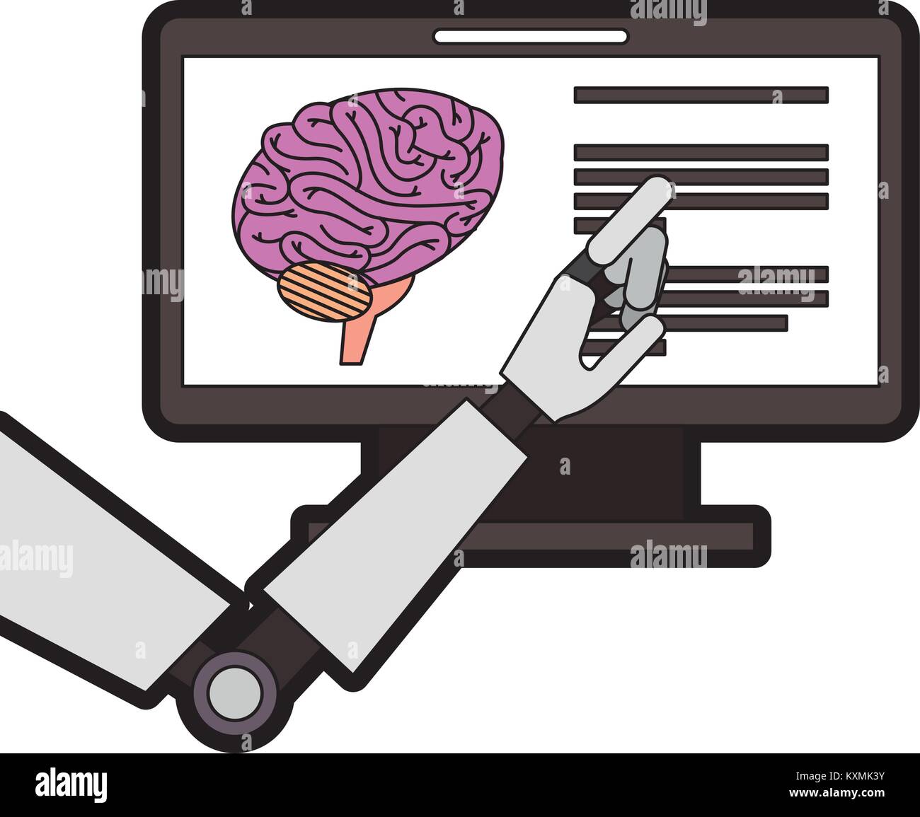 monitor computer with brain and robot hand Stock Vector Image & Art - Alamy