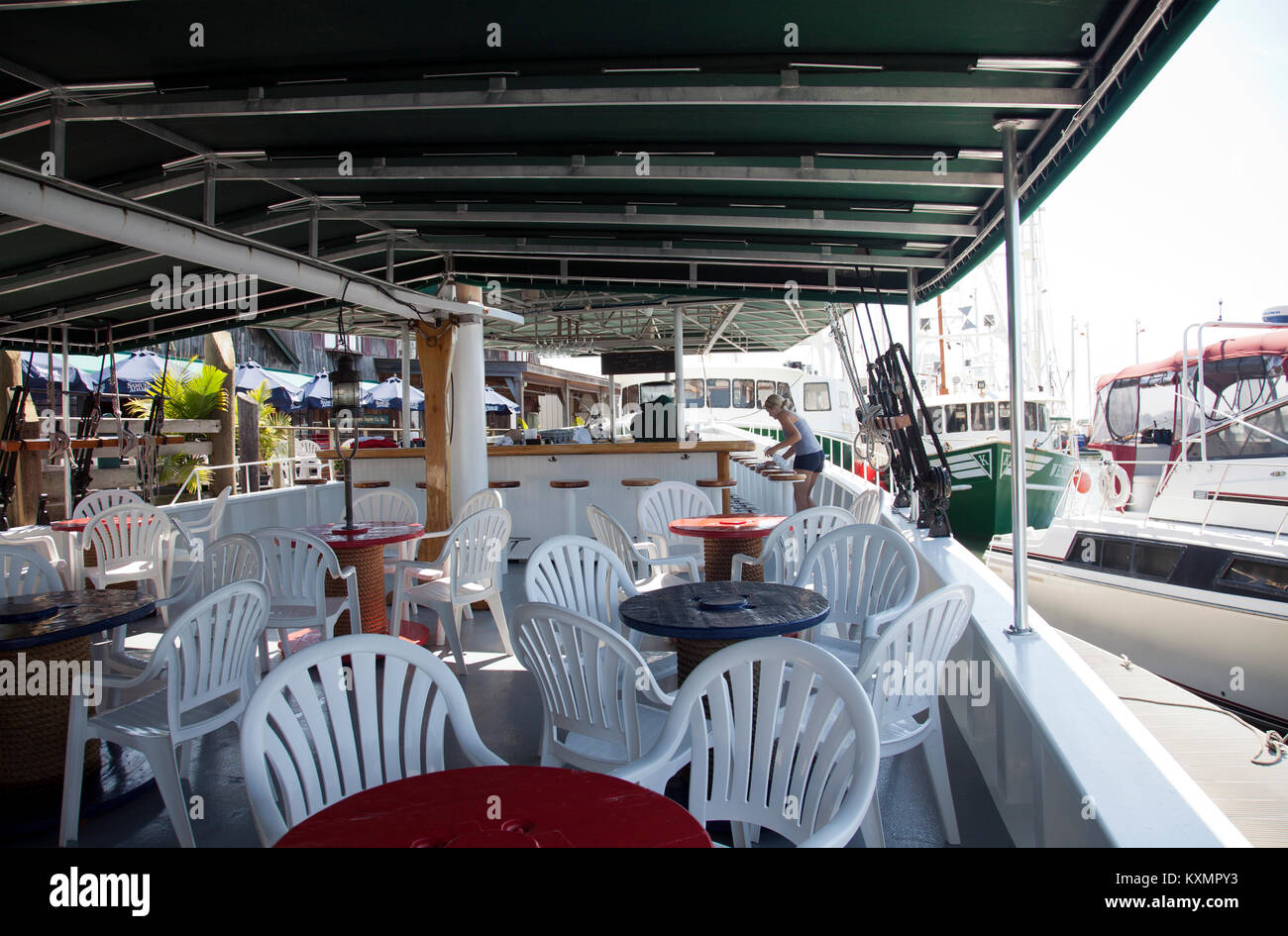 Cape May Harborfront Lobster House Restaurant, Seating on Boat in New Jersey - USA Stock Photo