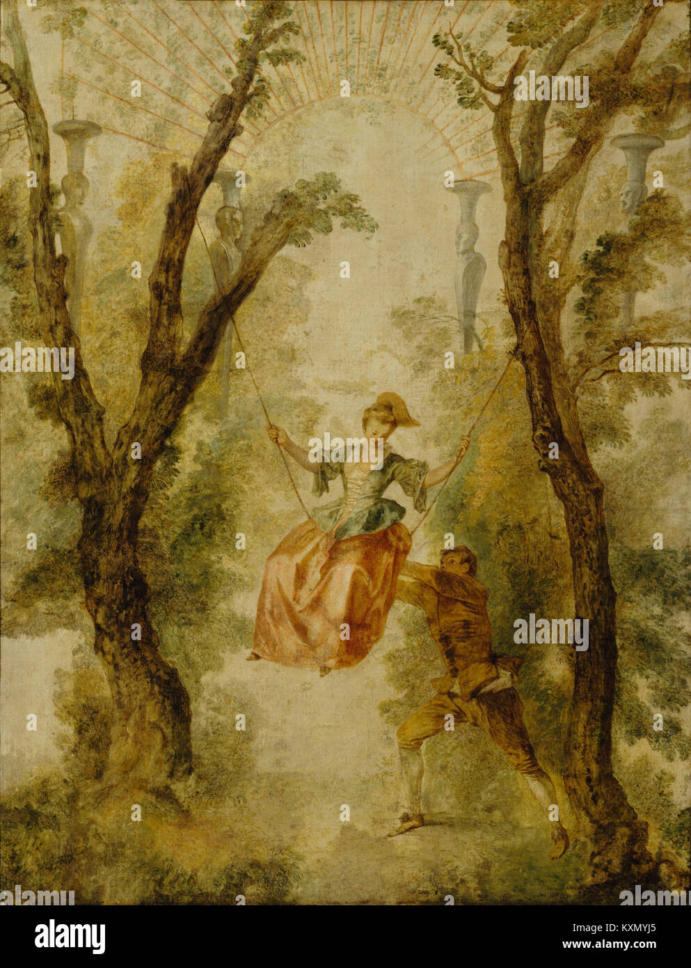 Wateau Back Rococo 'The Swing' (1717) by Antoine Watteau is a Rococo painting illustrating ...