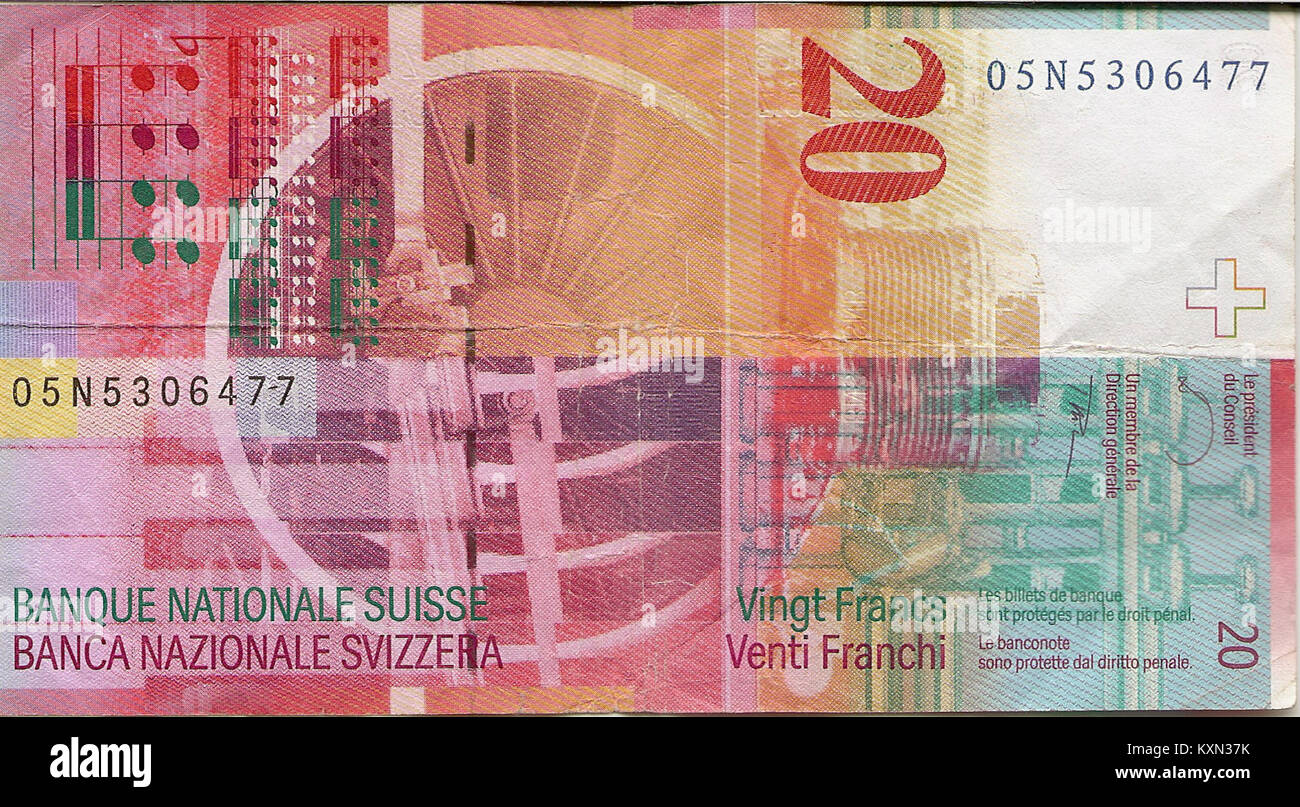 20er Note The 20 Swiss franc banknote, 8th series, features reverse-side design ...