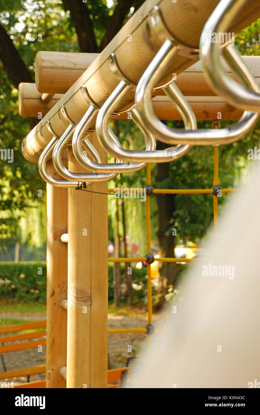 metal handles detail in park playground Stock Photo Alamy