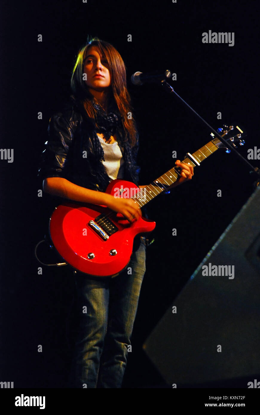 CARANSEBES - SEPTEMBER 12:  Senseless band, young  guitar singer on stage at town festival concert, September 12.2010 in Caransebes, Romania Stock Photo