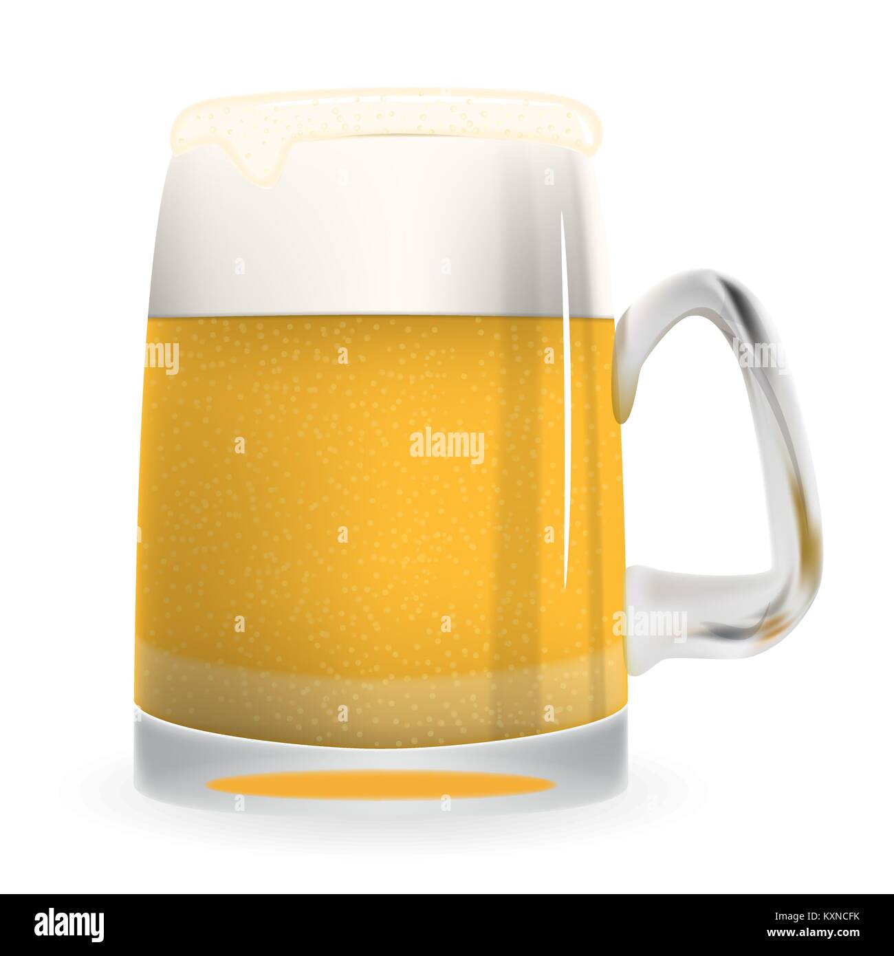 Naturalistic large glass of freshly coldly flavored and tasty light foamy beer. Isolated on White Background Vector Illustration. Stock Vector