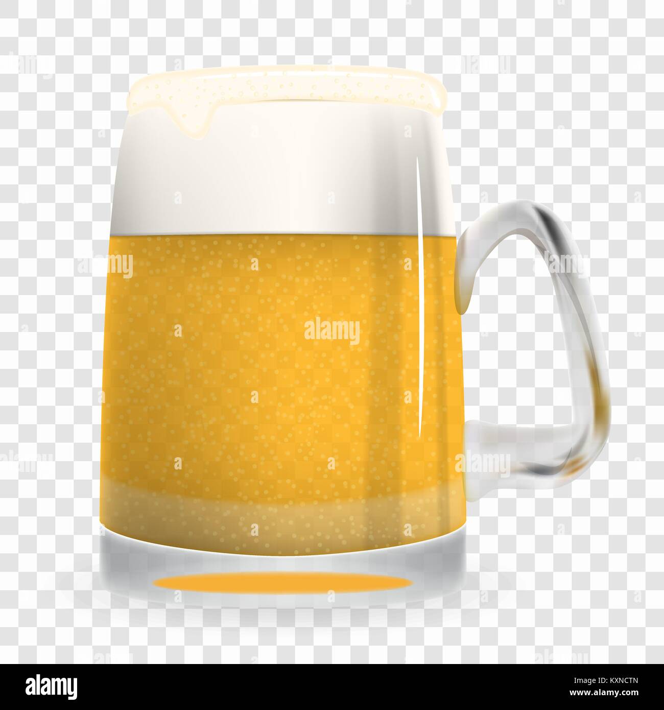 Naturalistic large glass of freshly coldly flavored and tasty light foamy beer. Isolated on White Background Vector Illustration. Stock Vector