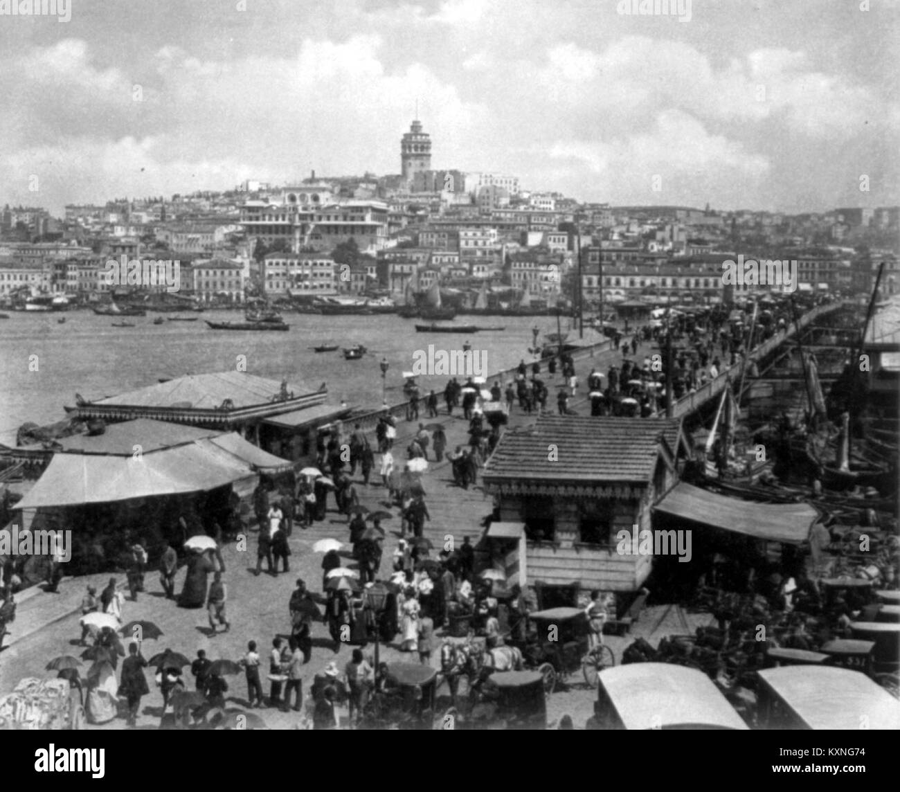 Bridge and Galata Area, Istanbul, Turkey by Abdullah Frères, ca. 1880-1893 (LOC) Stock Photo