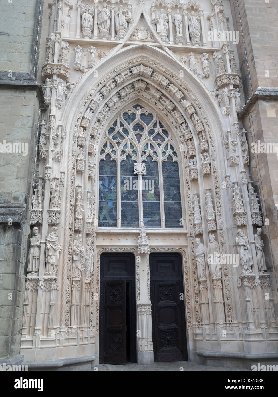Lausanne Cathedral doorway Stock Photo