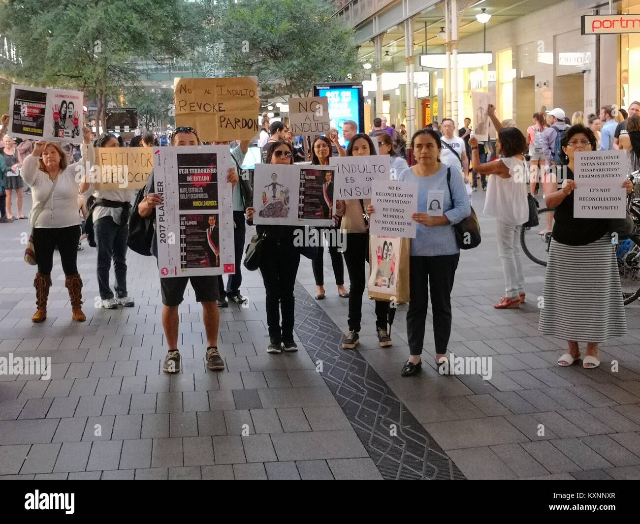 Protests in Sydney over release of Peru's ex-President Fujimori Stock Photo