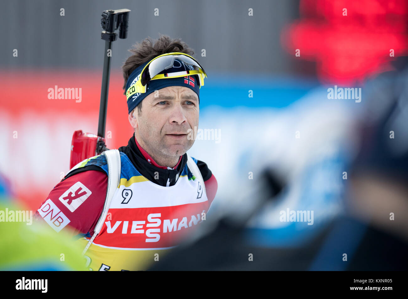 Ruhpolding, Germany. 11th Jan, 2018. Norwegian biathlete Ole Einar Bjoerndalen during a training session at the Chiemgau Arena in Ruhpolding, Germany, 11 January 2018. Credit: Sven Hoppe/dpa/Alamy Live News Stock Photo