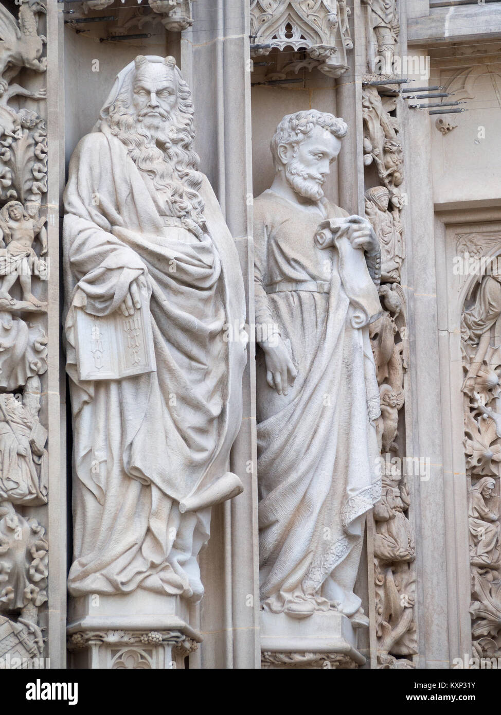 Lausanne Cathedral portal statues Stock Photo