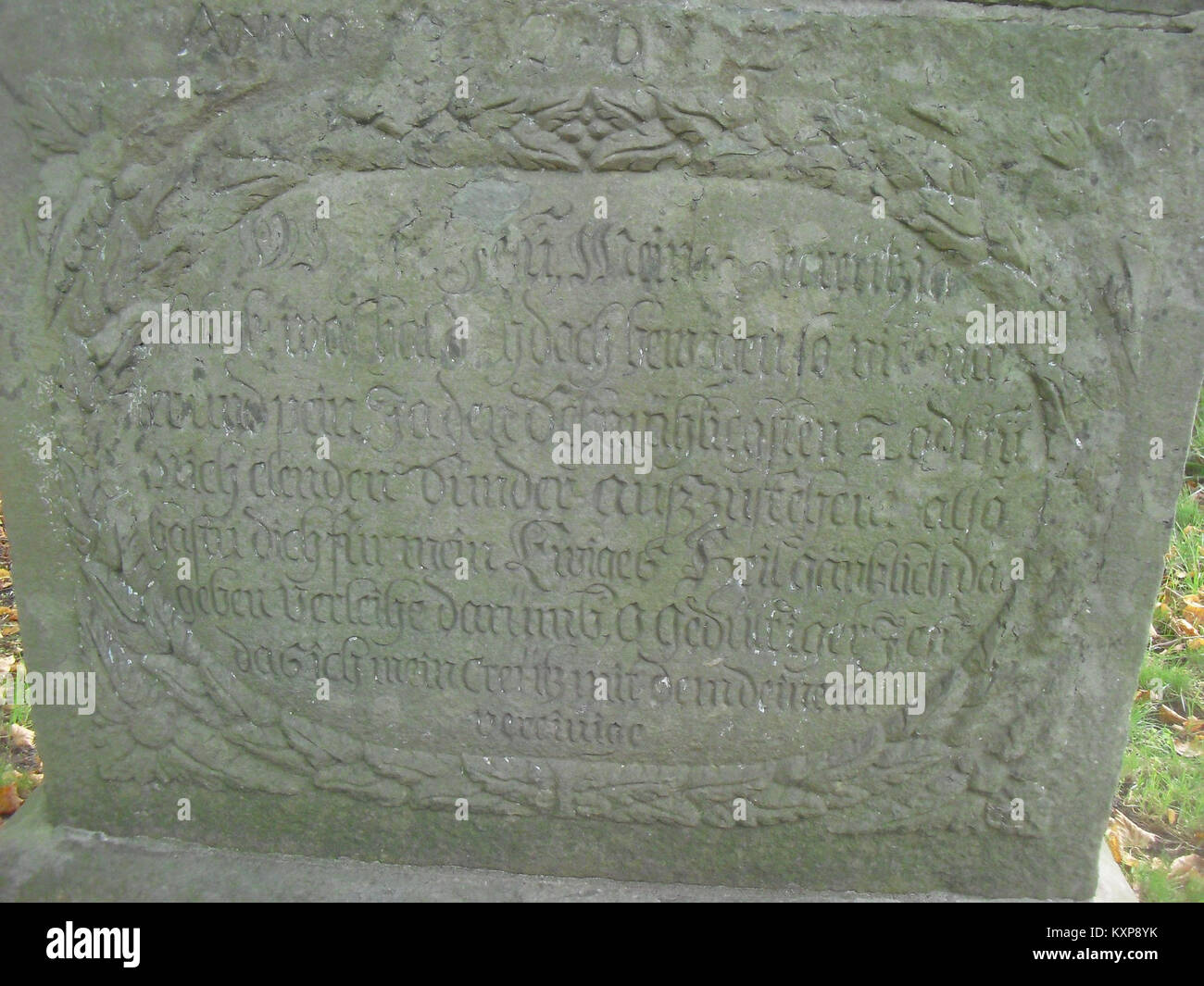 This refers to a Boke-Bildstock (a type of roadside shrine) at the Lippe Bridge, with an inscription that holds historical and cultural significance. Stock Photo