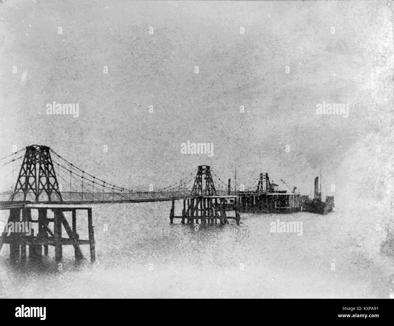 A 19th-century calotype print depicts a chain pier, illustrating the ...