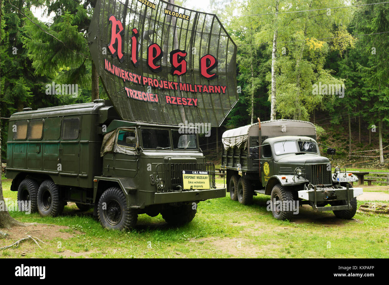Historic Polish Star 660 and Soviet ZIL 157 6x6 army trucks 2017 on exhibition in Project Riese museum in Wlodarz, Lower Silesia, Poland. Stock Photo