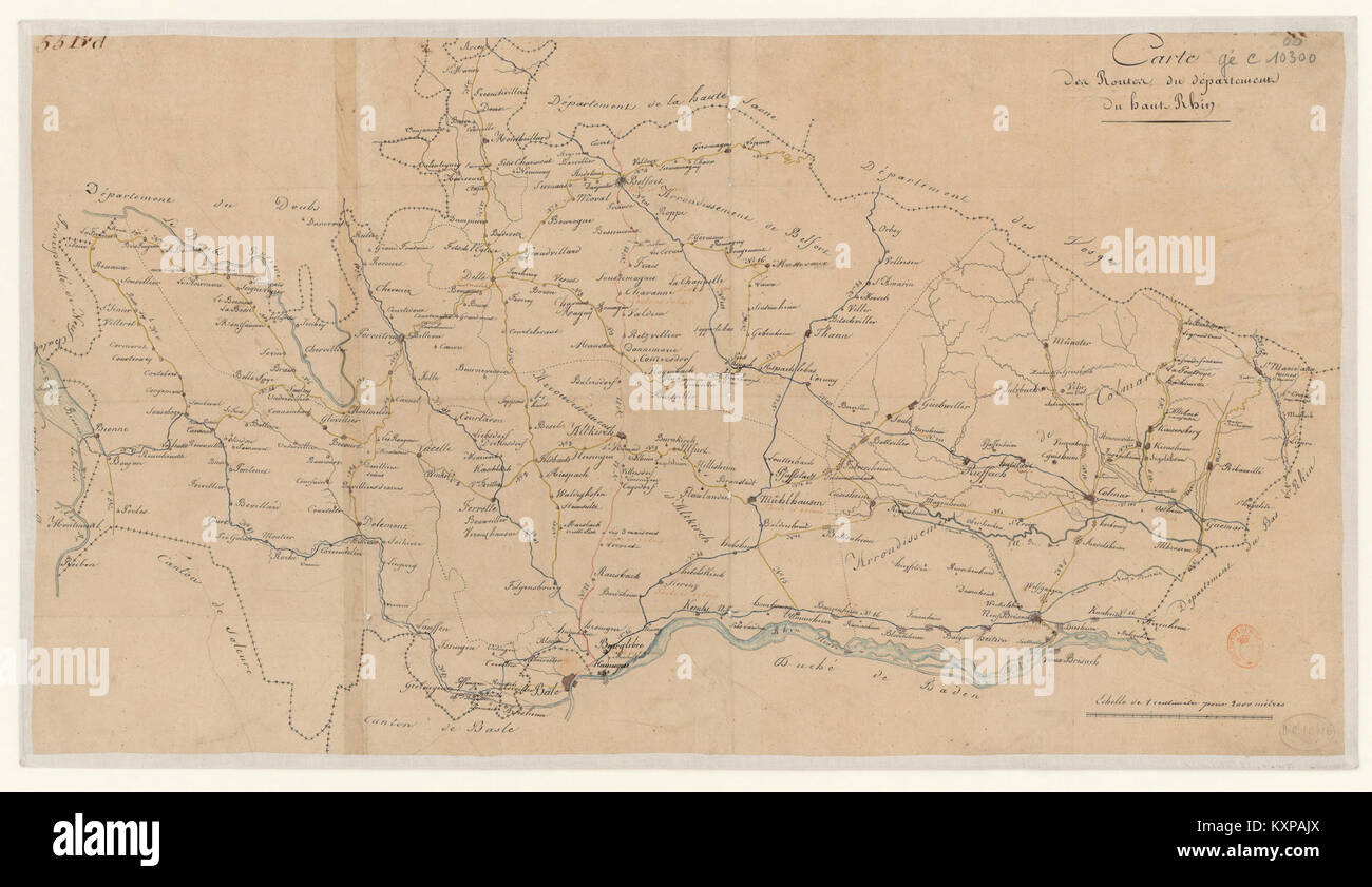 Carte des routes du département du Haut-Rhin - 1810s Stock Photo - Alamy