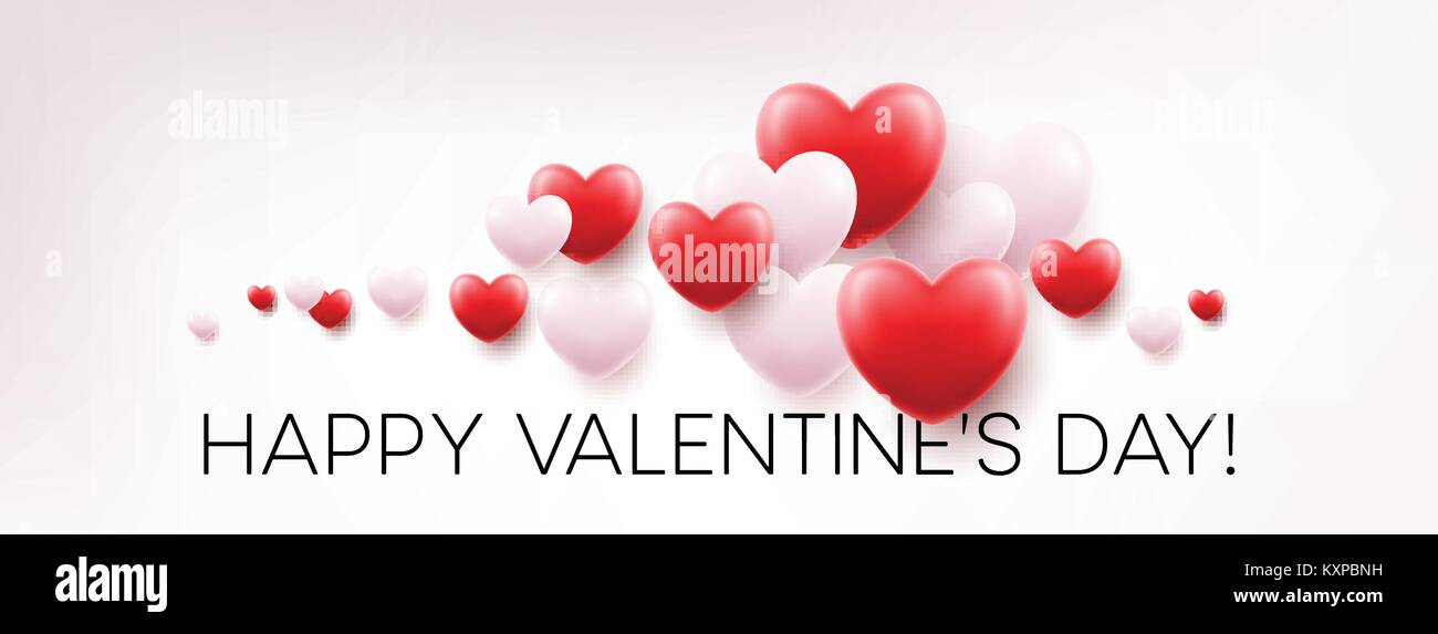 Red Hearts Background with Happy Valentines Day Greetings. Vector ...