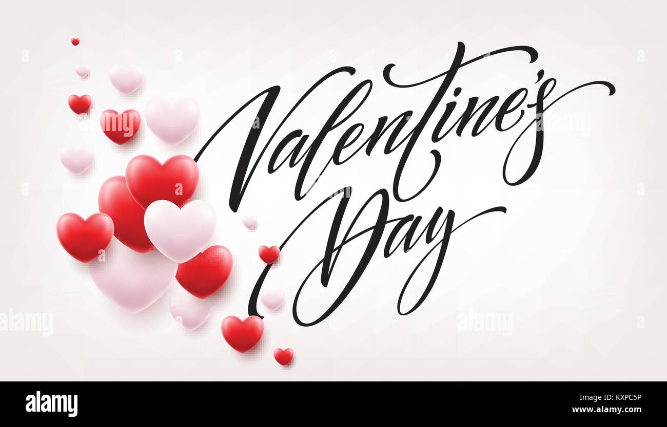 Happy valentines day lettering with red hearts balloon background ...