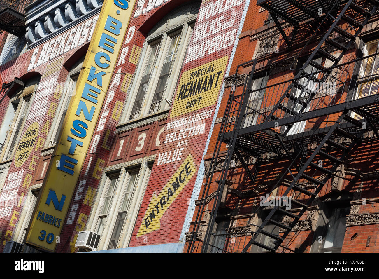 Facade of the historic Beckenstein building in the Lower East Side in New York City. Stock Photo