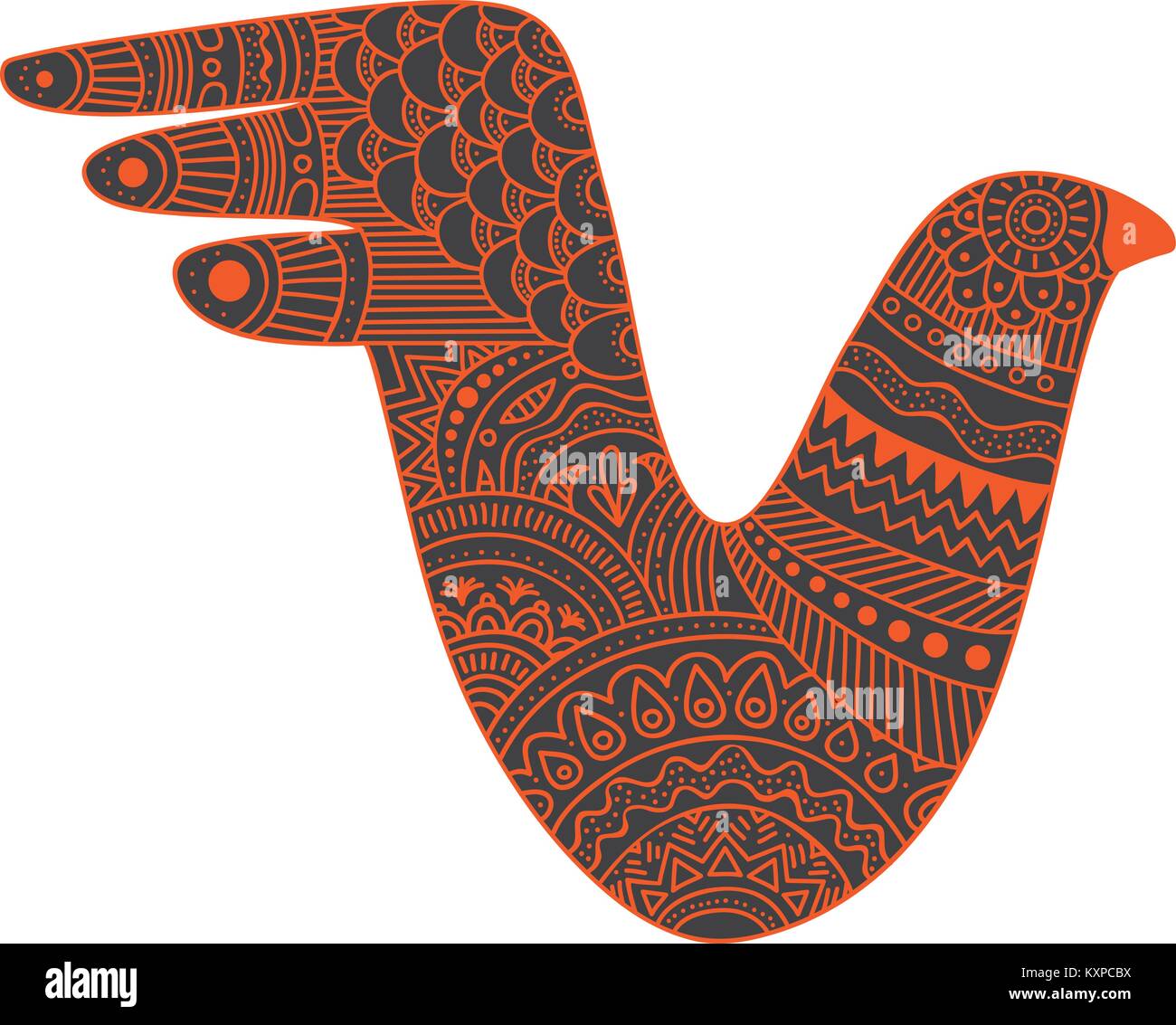 Mystical creatures bird vector illustration with ornate Mexican style pattern Stock Vector