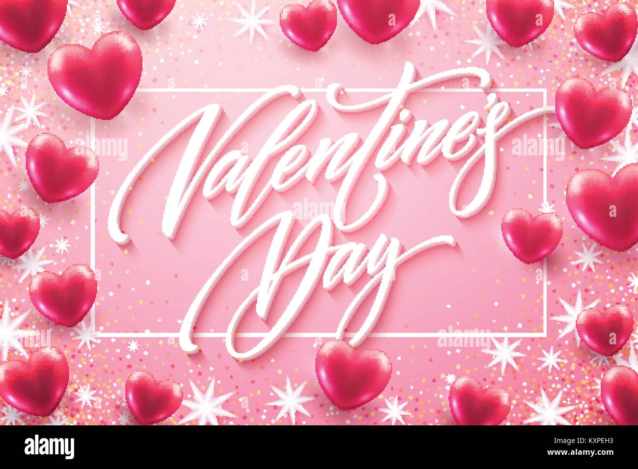 Happy valentines day lettering with red hearts balloon background ...