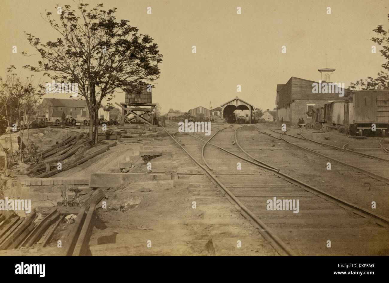 Railroad tracks leading in to a United States Military Railroad station