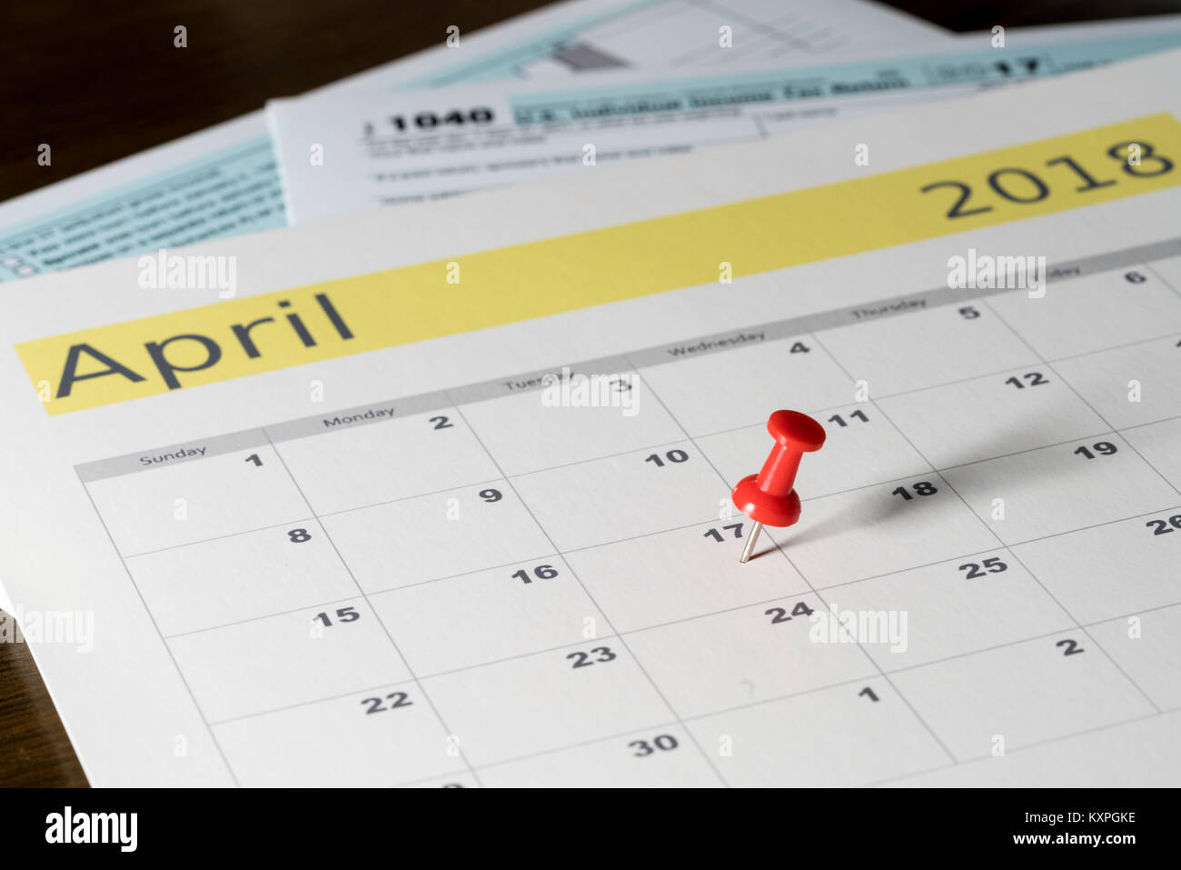 Tax day for 2017 returns is April 17, 2018 Stock Photo