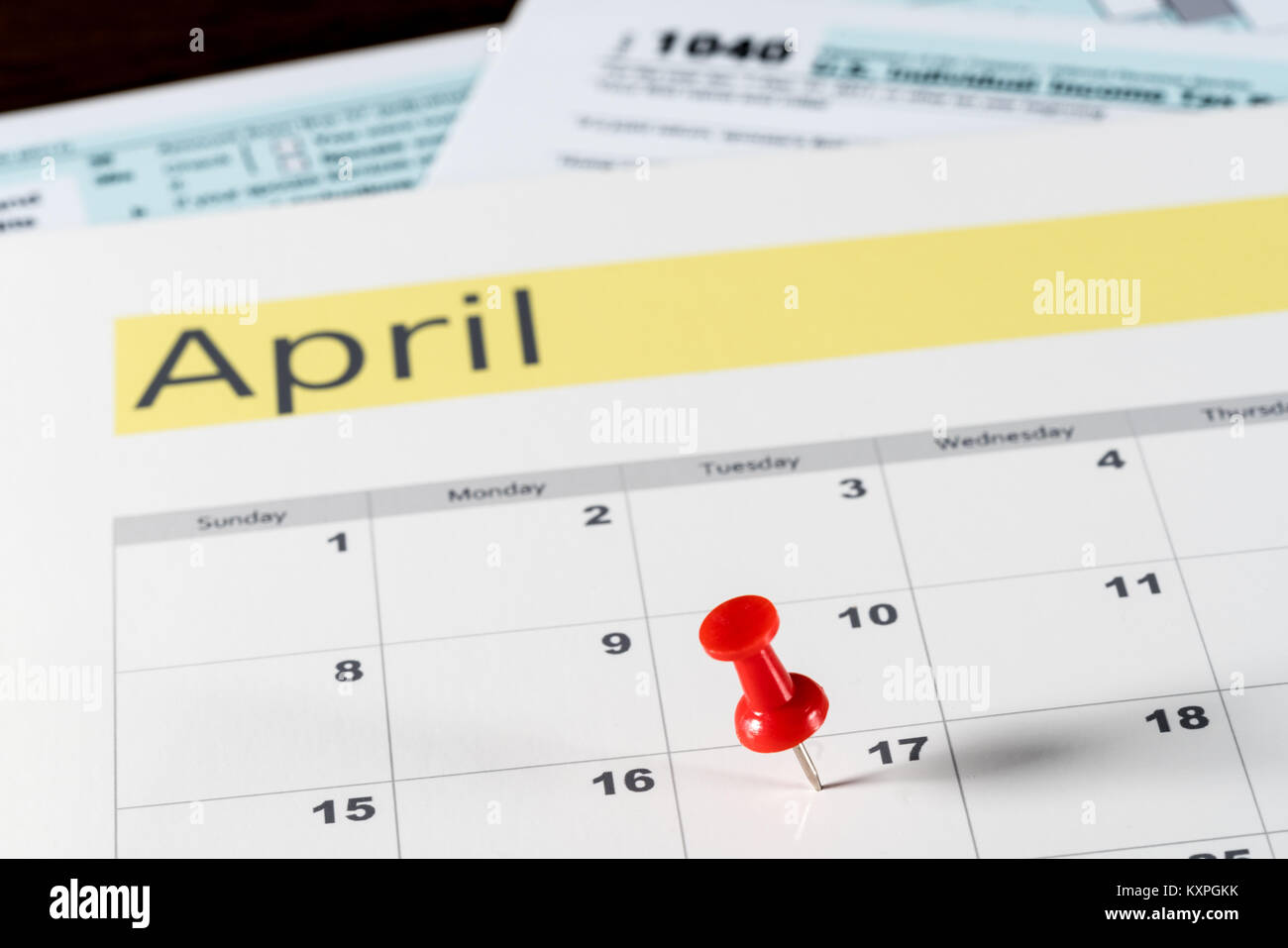 Tax day for 2017 returns is April 17, 2018 Stock Photo