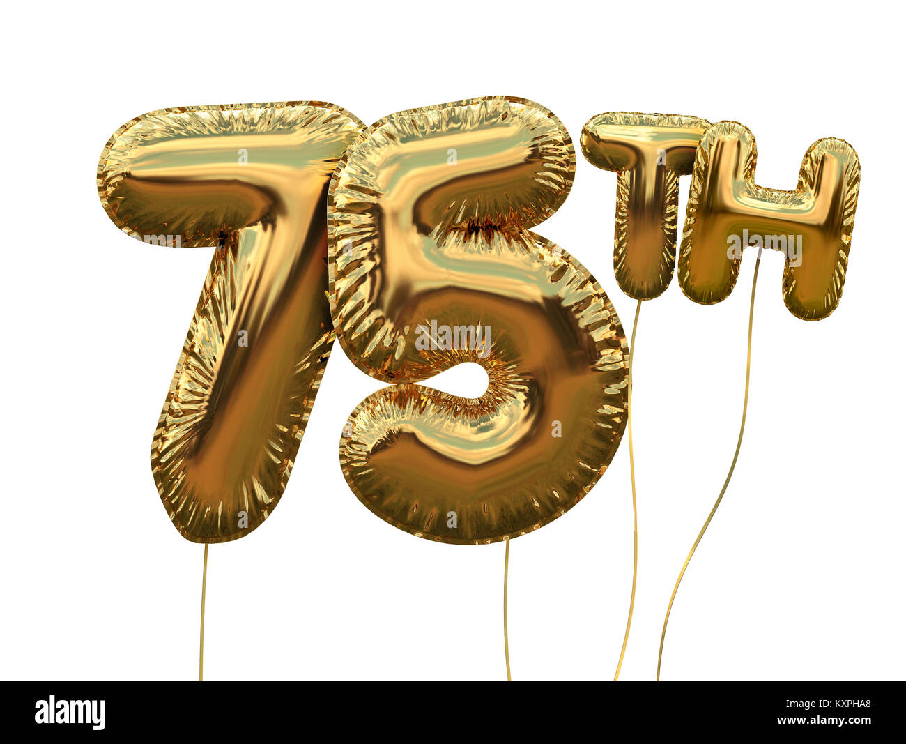 Gold number 75 foil birthday balloon isolated on white Golden party Gold number 75 foil birthday balloon isolated on white Golden party
