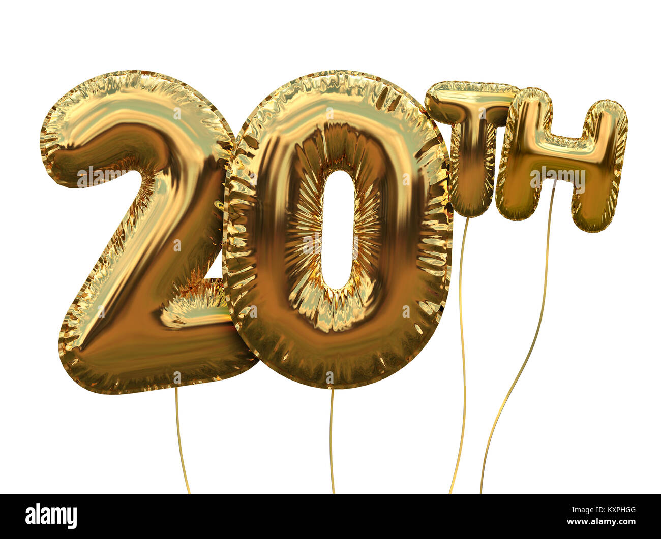 Gold number 20 foil birthday balloon isolated on white. Golden party  celebration. 3D Rendering Stock Photo - Alamy
