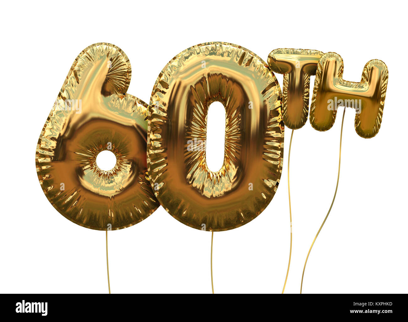 Gold number 60 foil birthday balloon isolated on white. Golden party  celebration. 3D Rendering Stock Photo - Alamy