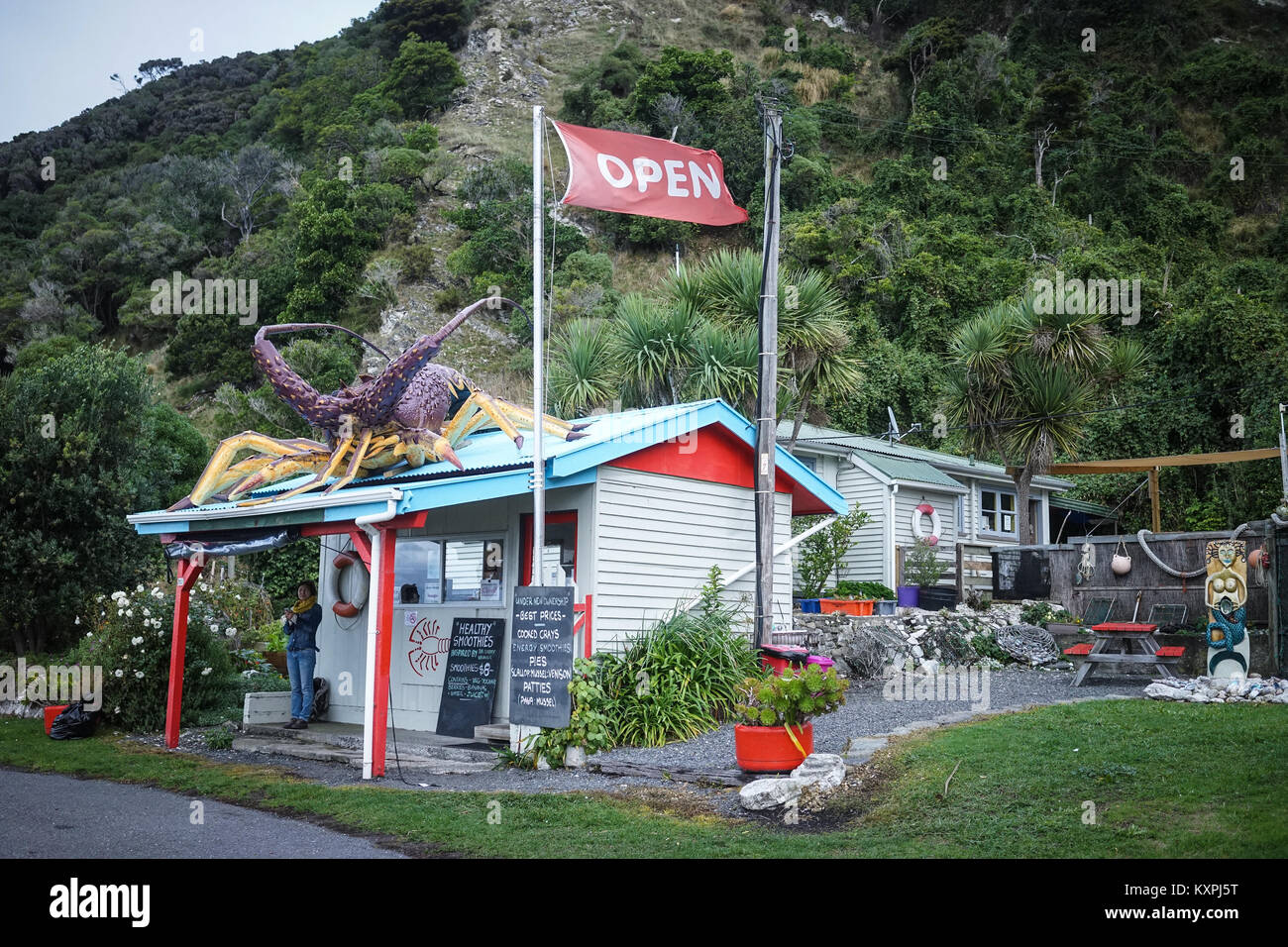 Wellington, New Zealand - Apr 28, 2015. A funny seafood restaurant at countryside in Wellington, New Zealand. Stock Photo