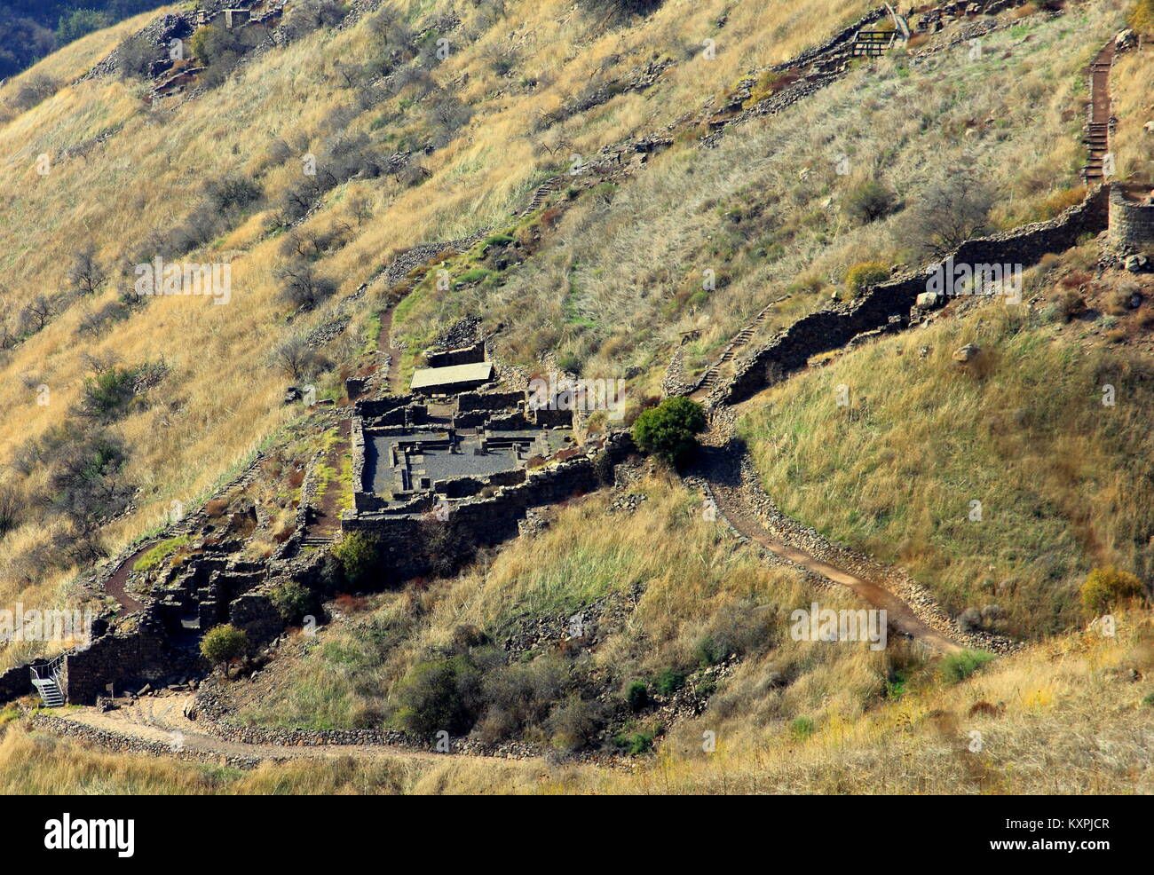 Israeli national park Gamla fortress at the Golan Heights - symbol of heroism Stock Photo