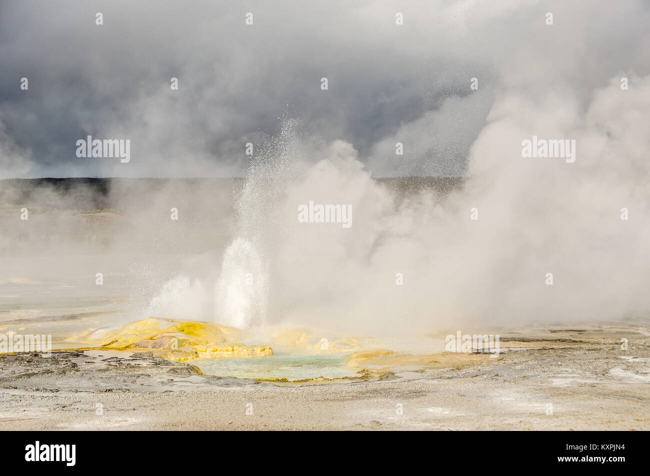 Beautiful colors and sunlight at Spasm Geyser in Yellowstone National Park Stock Photo