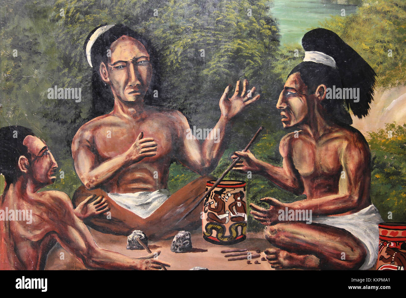 Painting Showing Mayan Indians Stock Photo