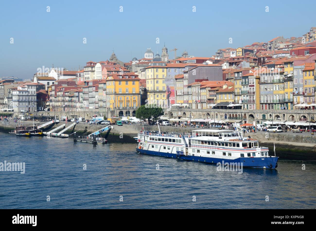 Floating Hotel On The Douro River Ribeira District Porto Portugal Stock floating-hotel-on-the-douro-river-ribeira-district-porto-portugal-stock