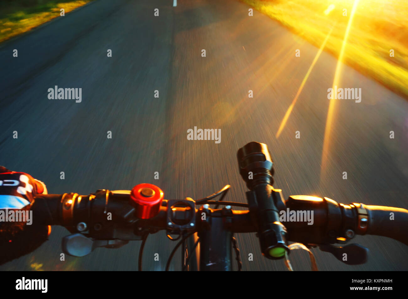 a wheel of a Bicycle in motion closeup, Bike ride in the summer evening