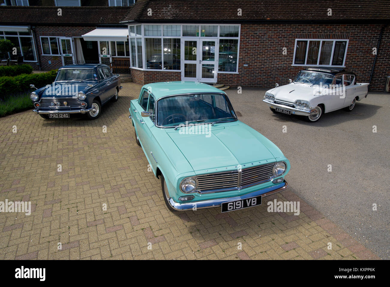 Classic British family cars of the 60s, Ford Consul Classic, Morris Oxford and Vauxhall Victor Stock Photo