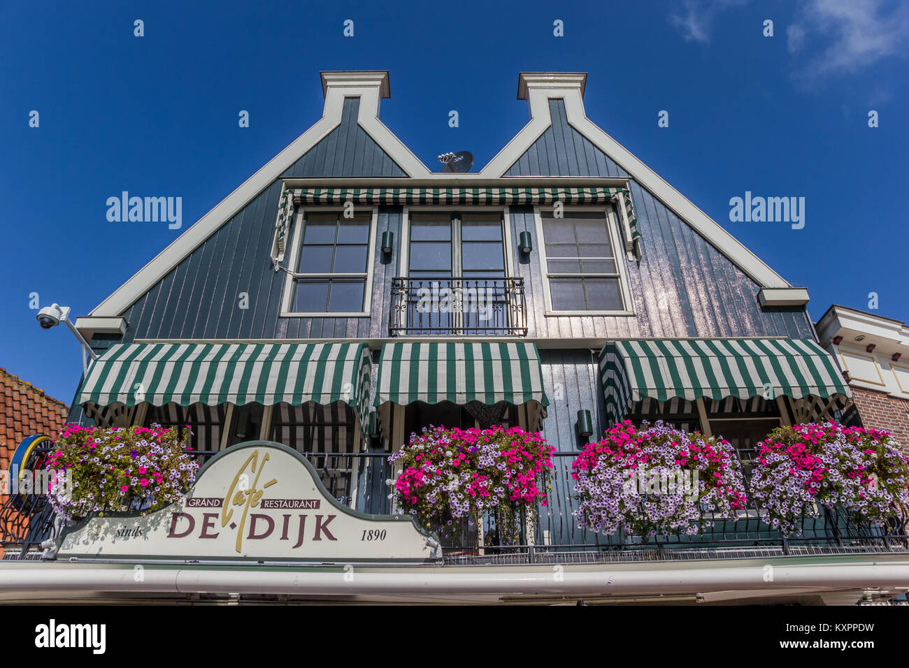 Wooden facade of a cafe in historic Volendam, Holland Stock Photo