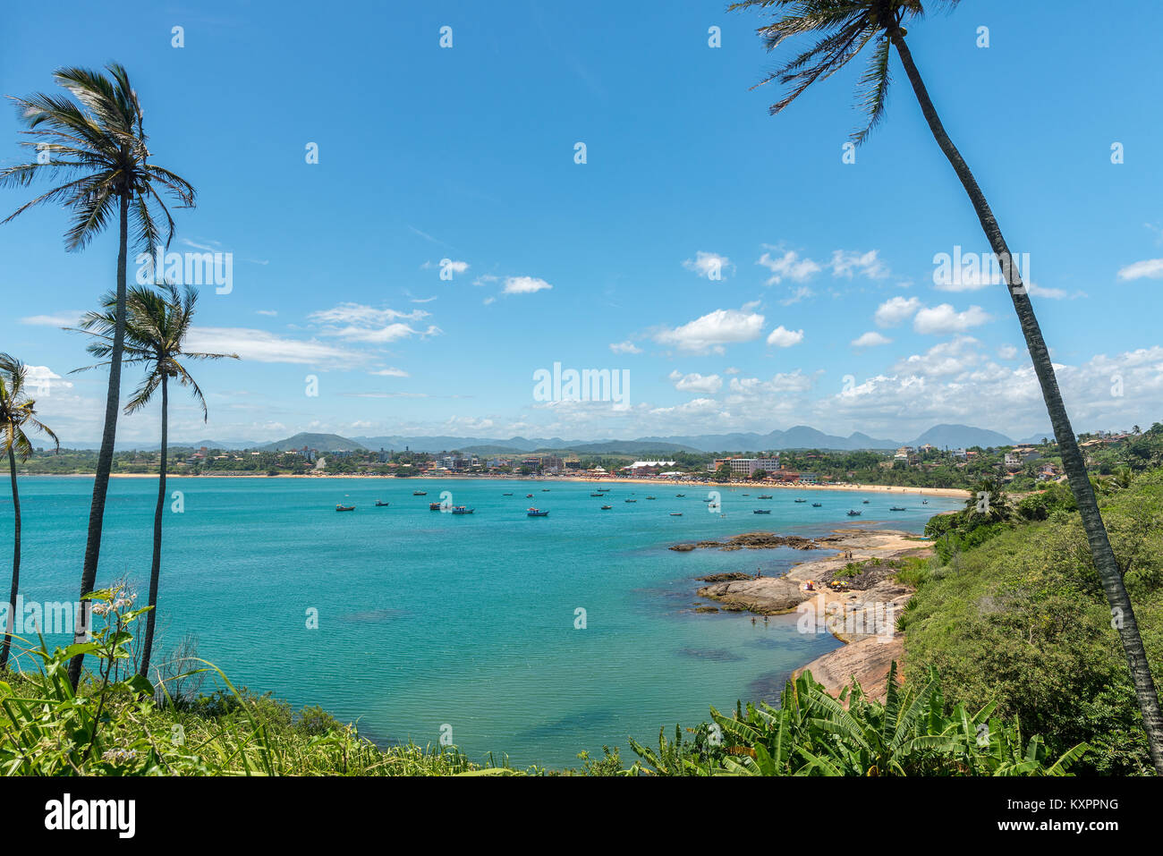 GUARAPARI, ES, BRAZIL - JANUARY 06, 2018: Meaipe beach seen from above in a summer weekend. Stock Photo