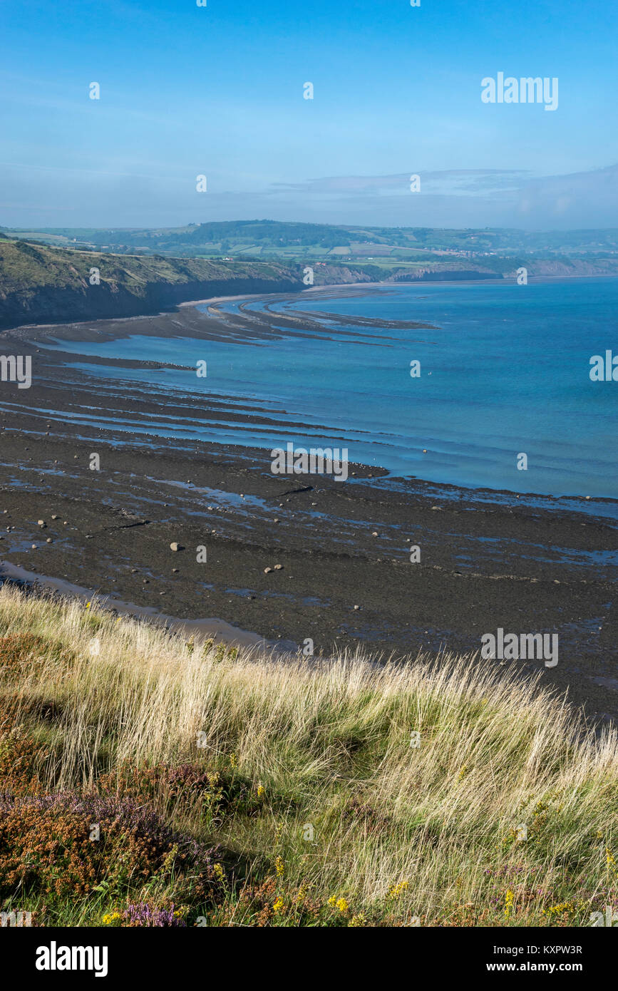 Beautiful coastline at Ravenscar overlooking Robin Hood's Bay, North Yorkshire, England. Stock Photo