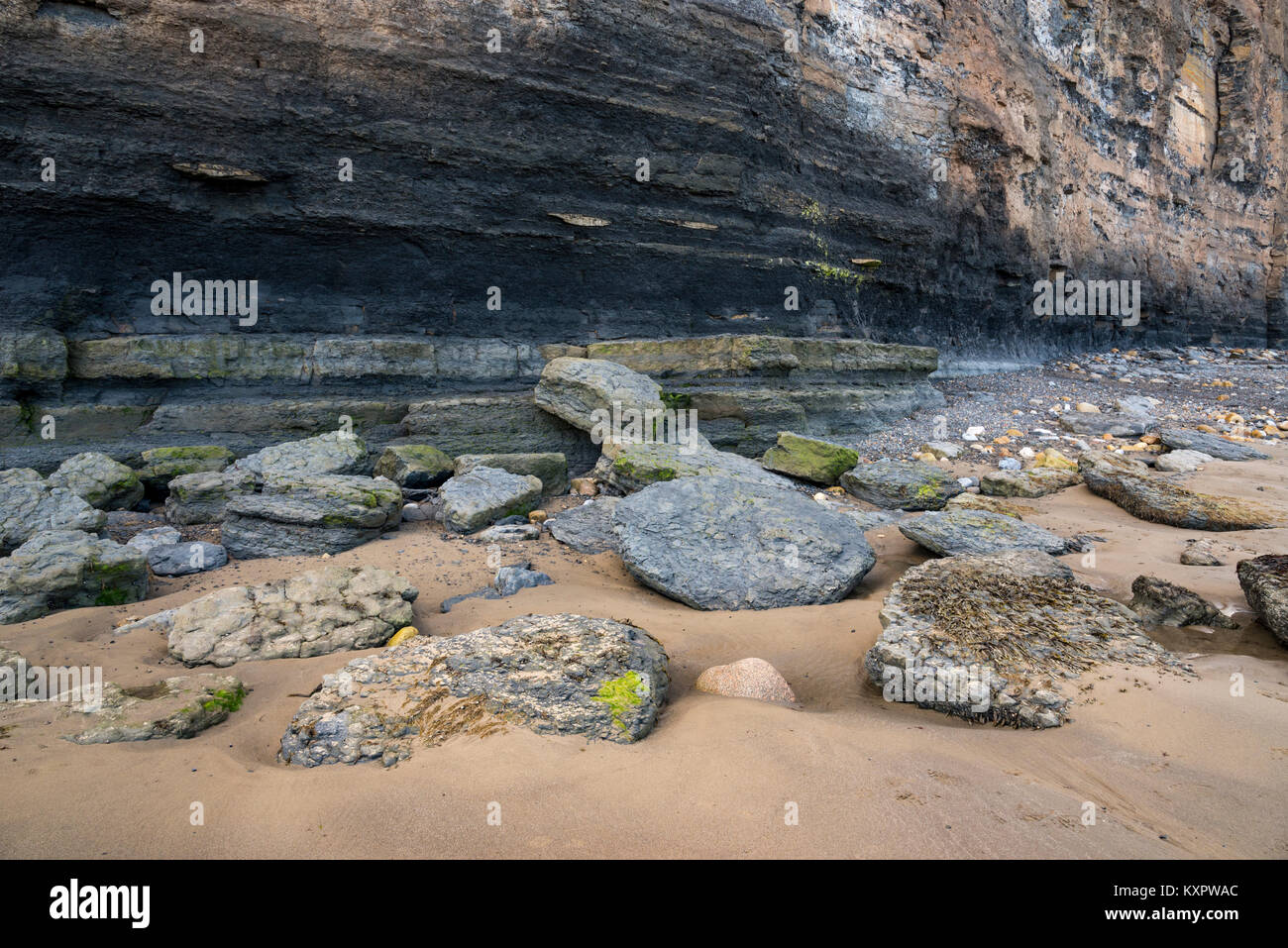High cliffs at Robin Hood's Bay, North Yorkshire. An area known for its interesting geology and fossils. Stock Photo