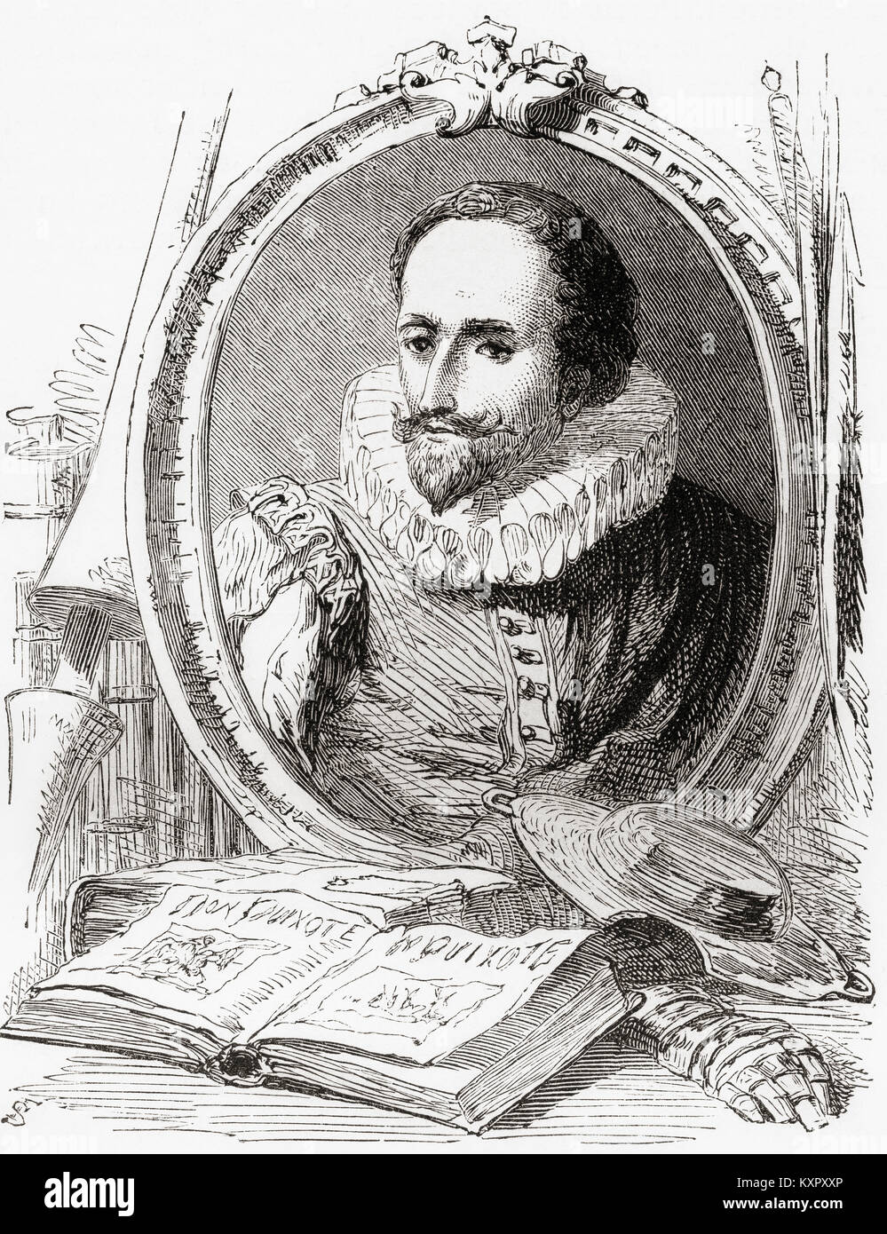 Miguel de Cervantes Saavedra, 1547 - 1616.  Spanish writer.  From Ward and Lock's Illustrated History of the World, published c.1882. Stock Photo