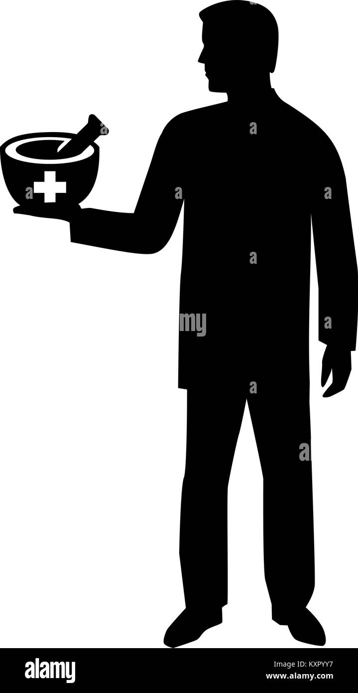 silhouette-of-a-male-pharmacist-with-mortar-and-pestle-stock-vector