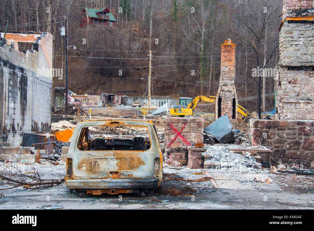 Fire damage, Gatlinburg, TN, fires November 2016, by Bill Lea/Dembinsky Photo Assoc Stock Photo