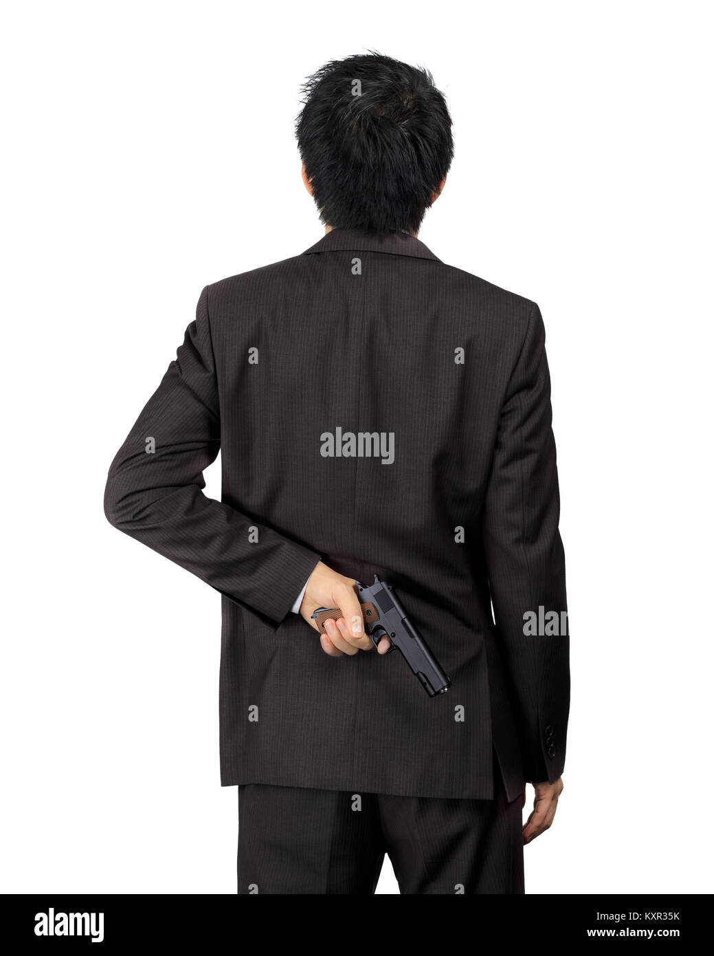Isolated back of an asian male carry a gun on white Stock Photo - Alamy