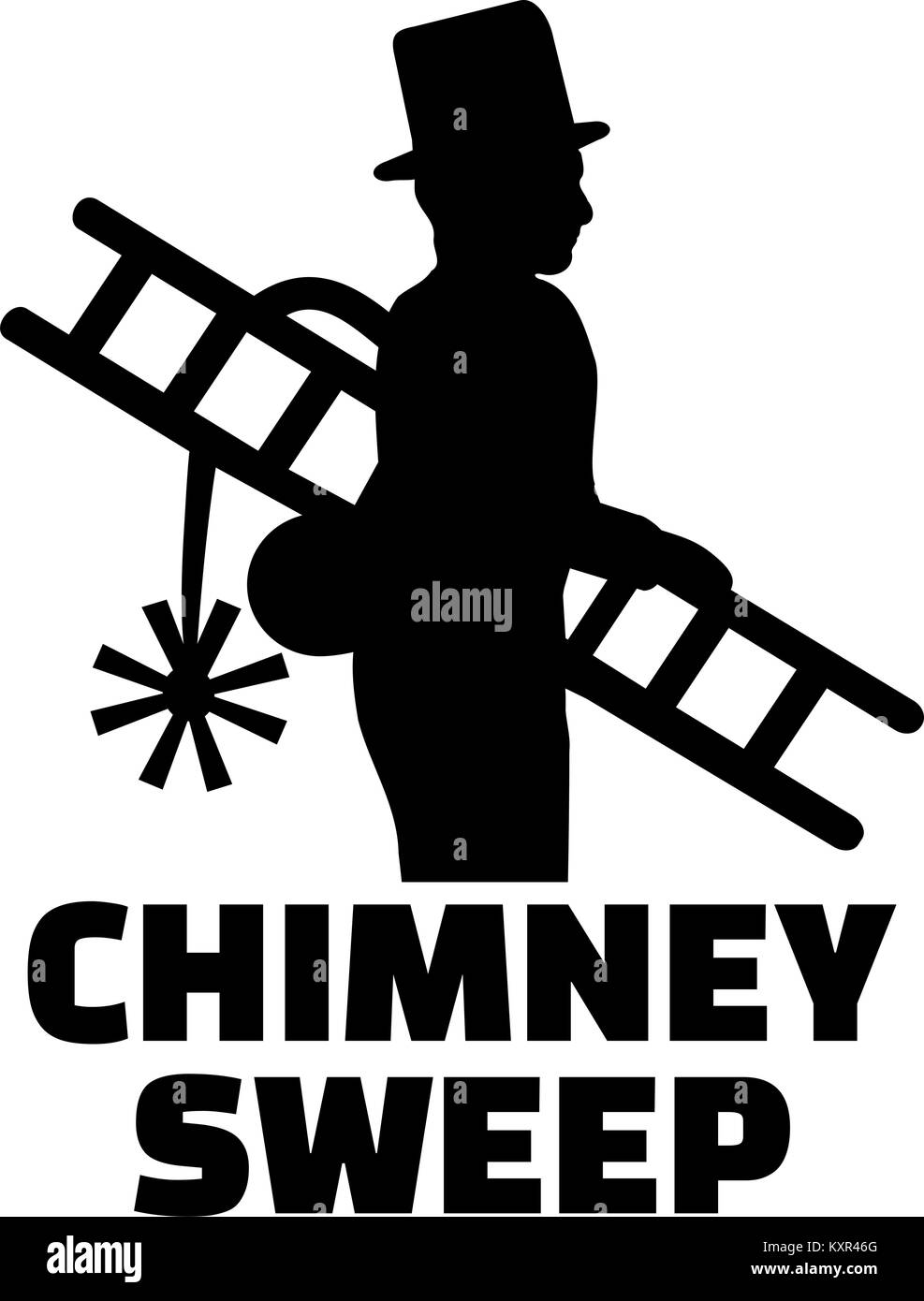 Chimney sweep silhouette with job title Stock Vector
